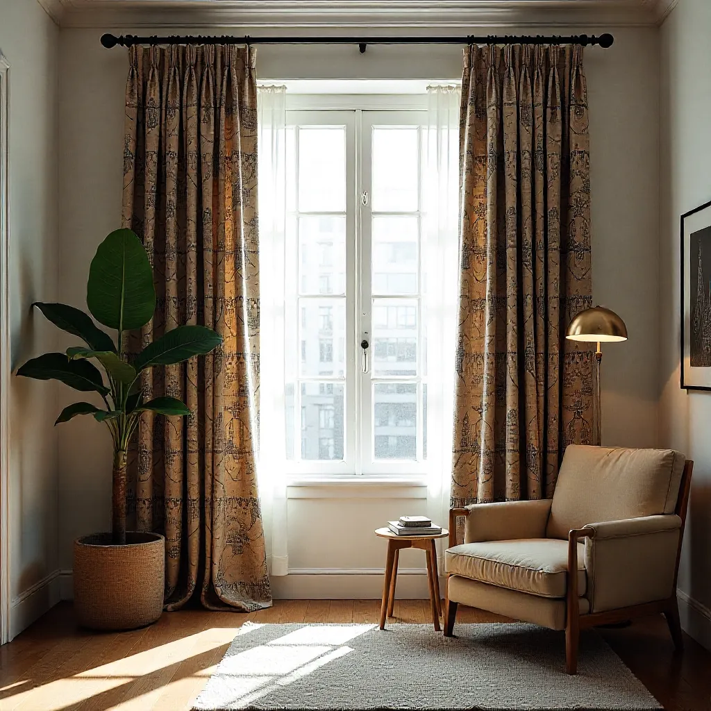 Modern living room with elegant window treatments