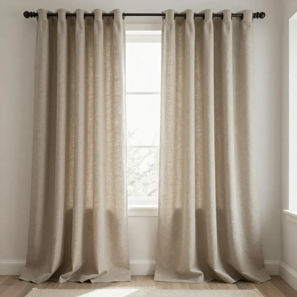 Eclectic bohemian room with textured curtains